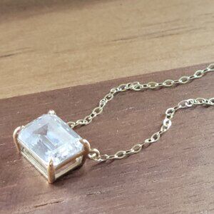 14 Karat gold CZ Necklace rectangular stone 16-18''